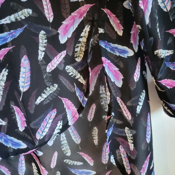I ♡ Ronson Sheer Button Down Blouse Feathers Fairycore Boho Whimsy - Picture 4 of 5